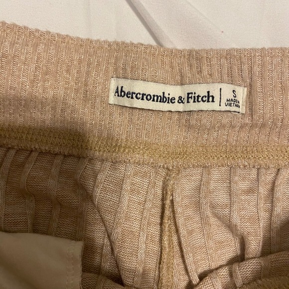 Abercrombie & Fitch Lounge Pants Small Ribbed Knit Joggers Tan Brown Satin Tie - Picture 3 of 4